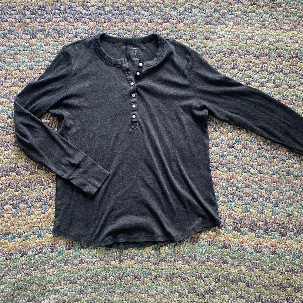 Aerie real soft ribbed Henley grey long sleeve women’s large